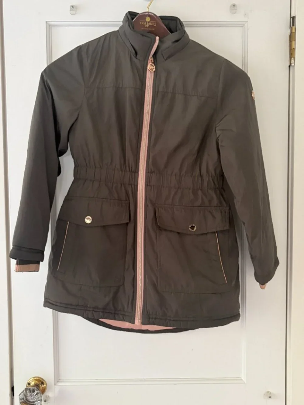 MICHAEL Kors Parka Girls Size 10-12 Olive Green with Pink accents